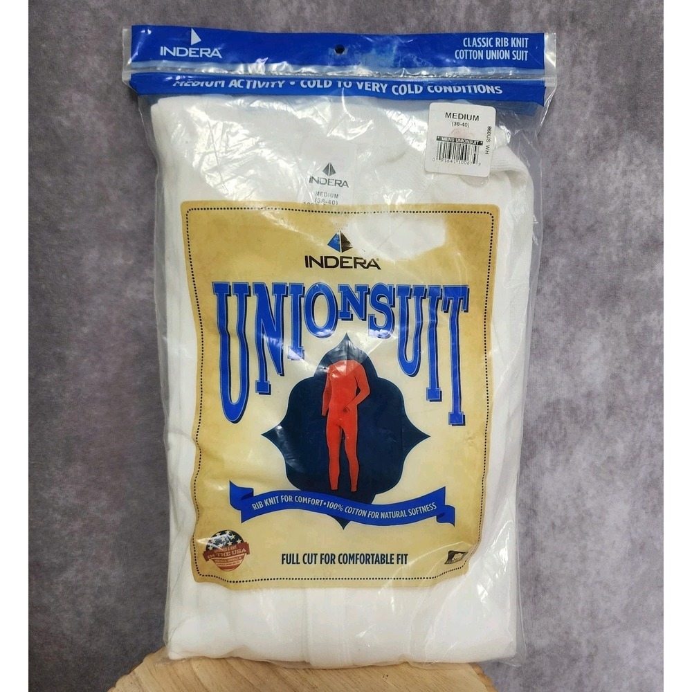 Indera‎ Union Suit Thermal Medium White Long Johns Underwear Full Cut One Piece